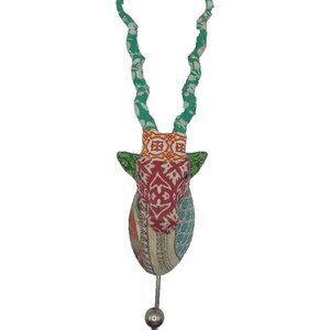 Wall Hook Faux Deer Gazelle Head Handcrafted Multicolor Fabric Colorful 13"